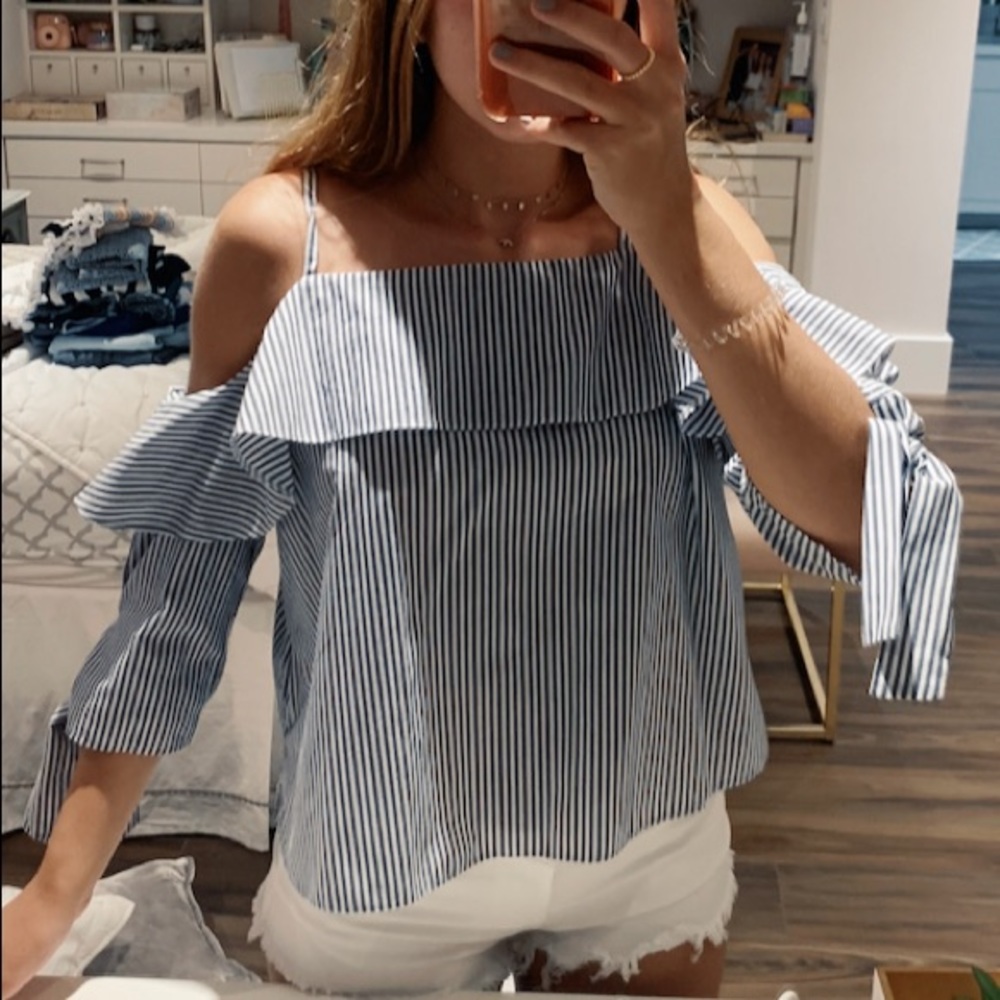 Striped off the shoulder with spaghetti straps